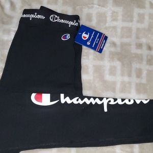 Champion Black Leggings with White Logo